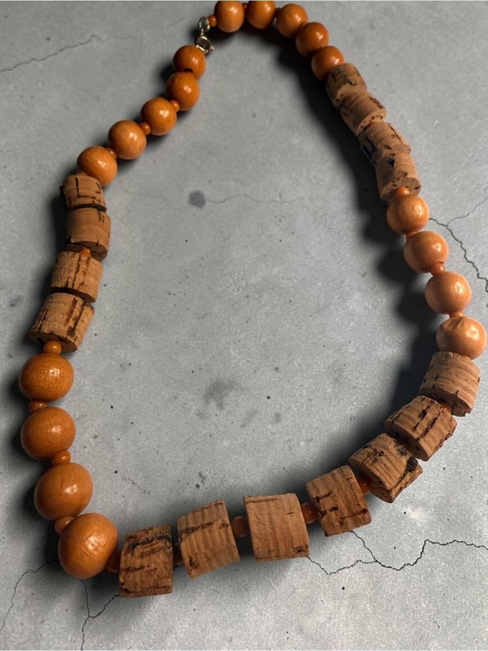 Handcrafted Orange Wood & Cork Bead Necklace - Women Jewelry